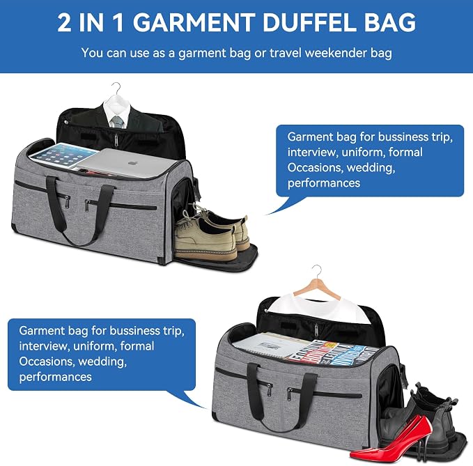 Carry on Garment Bag for Travel, Bukere Convertible Travel Duffel Suit - Image 6