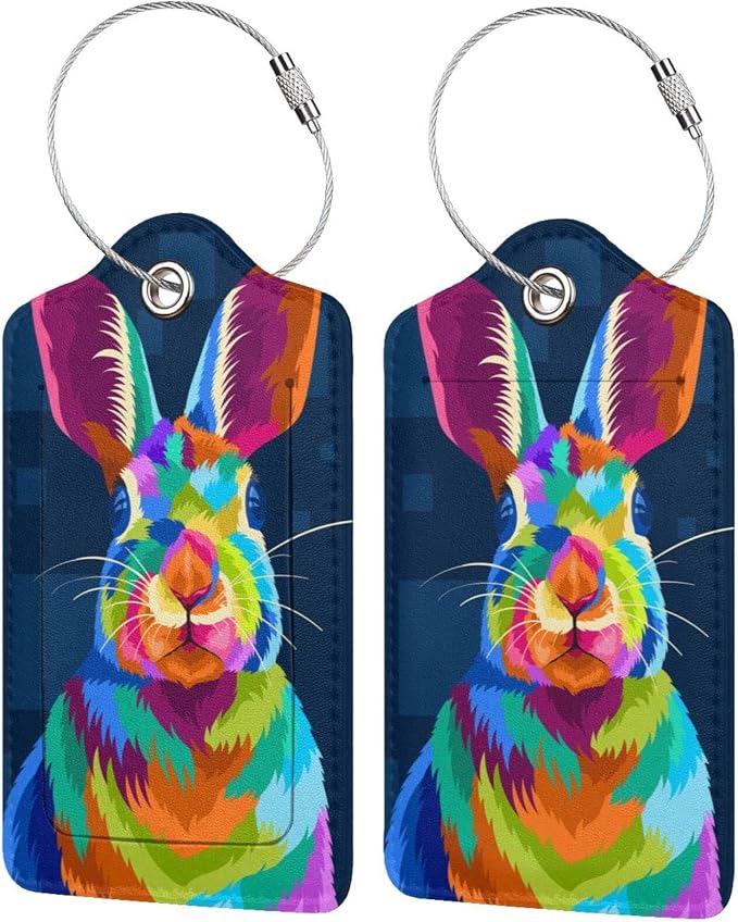 2-Pack Cute Rabbit Bag Tags for Luggage, Colorful Animal Airport Suitcase by OUZPGAQ