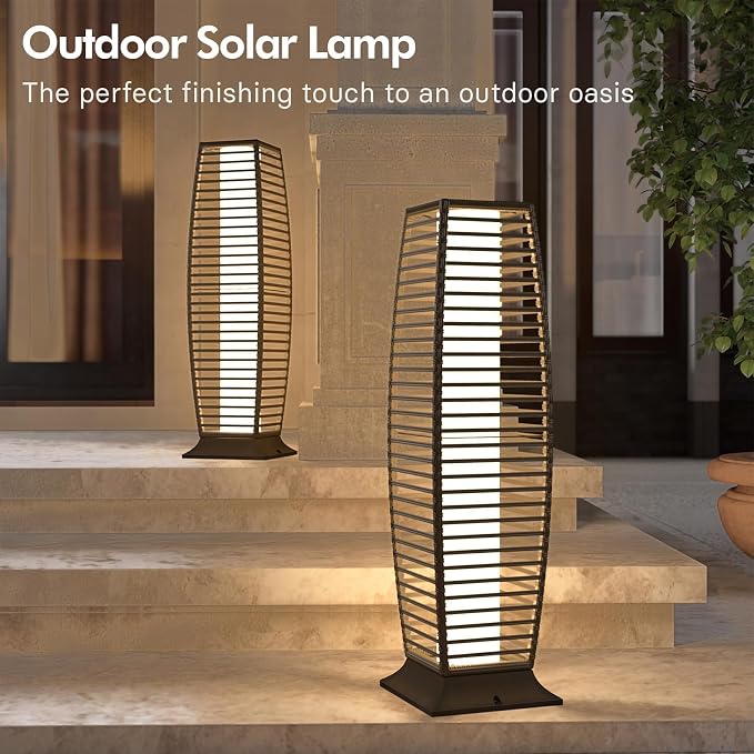 Grand patio Outdoor Floor Lamp Solar Powered Lantern Waterproof Wicker Boho - Image 2