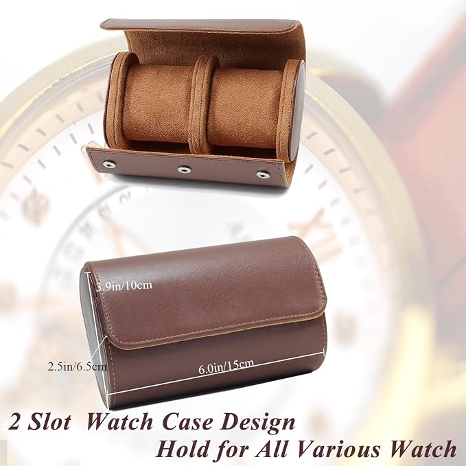 Watch Travel Case, Luxury Leather Watch Roll 2 Slot Organizer Box, Jewelry - Image 2