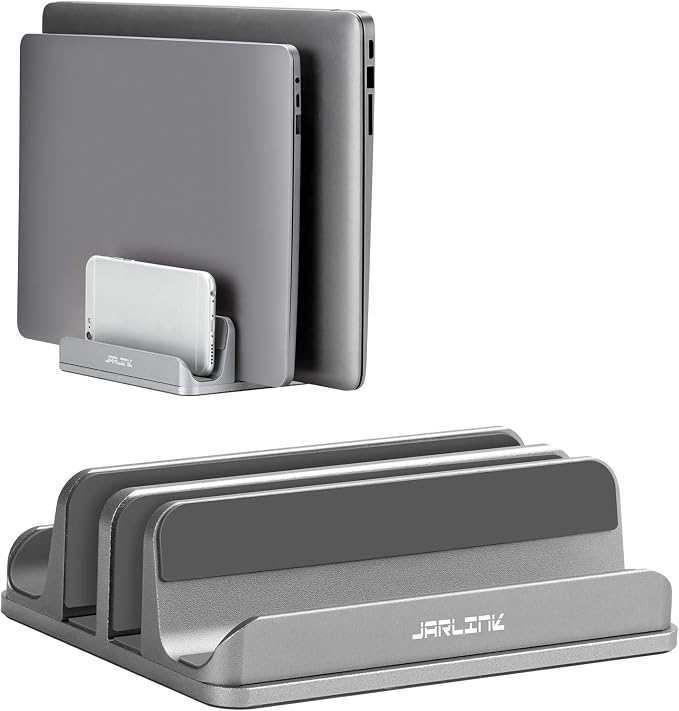 JARLINK 4-in-1 Adjustable Vertical Laptop Stand Holder, Aluminum Dual Slots by JARLINK