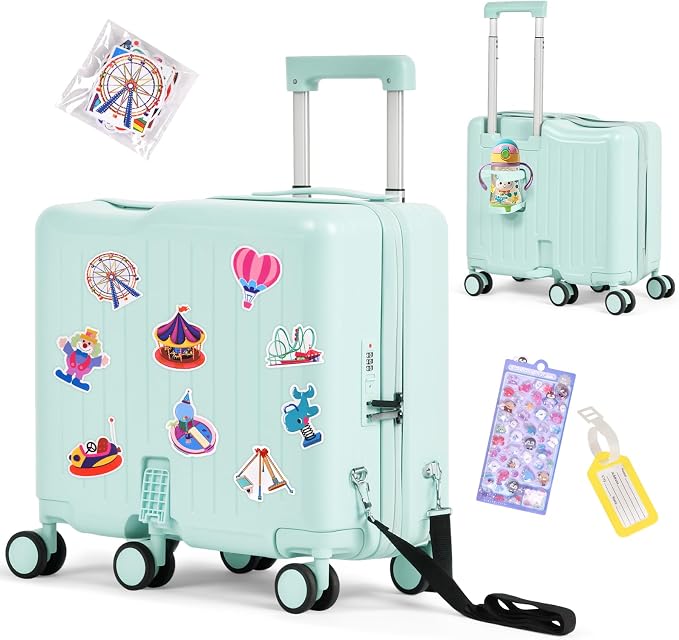 Kids Ride-On Luggage, Foldable Pedal, Hidden Cup Holder & Combination Lock by smilesun