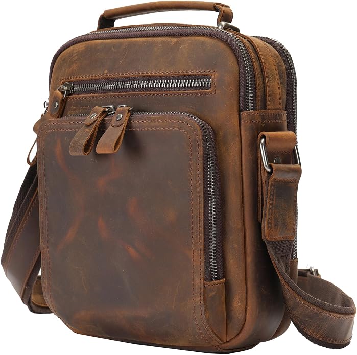 KPYWZER Genuine Leather Shoulder Bag Small Men Messenger Pack Handbag Sling - Image 2