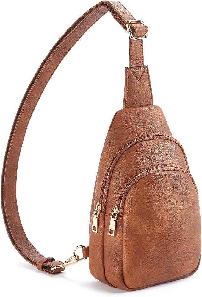 Telena Small Sling Bag for Women Leather Crossbody Fanny Packs Chest Bag for by Telena