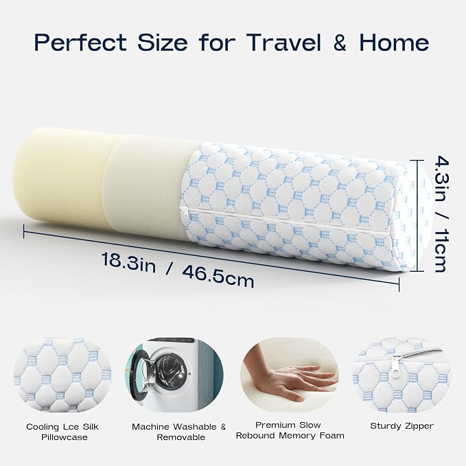 Neck Roll Pillow, Memory Foam Neck Support Pillows, Round Neck Pillows - Image 2
