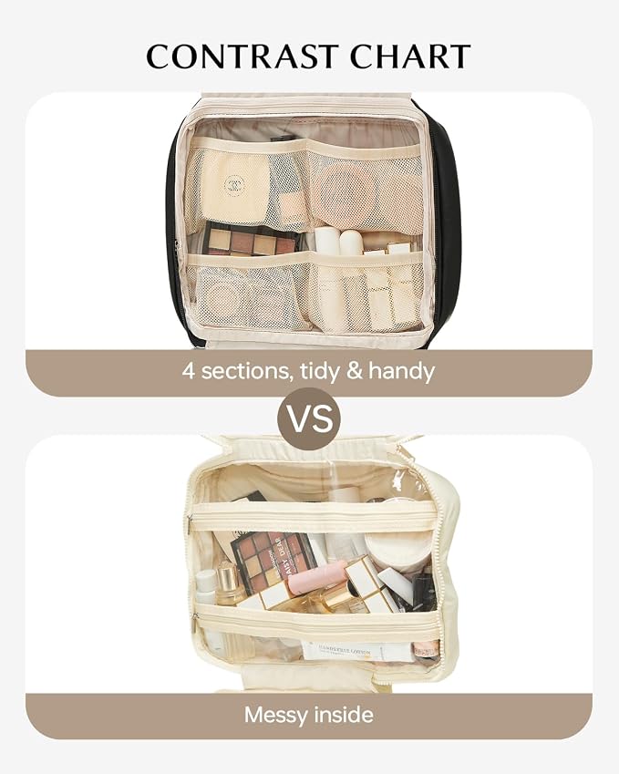 EACHY Toiletry Bag with Hanging Hook, Travel Makeup Bag PU Leather Cosmetic Bags - Image 3