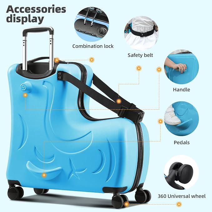 N-A Kids Ride On Suitcase with Wheels, Scooter Luggage - Image 4