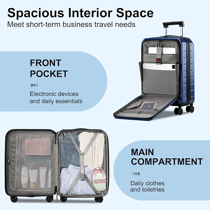 Carry On Luggage 22×14×9 Airline Approved, 20 Inch Lightweight ABS+PC Hard - Image 3