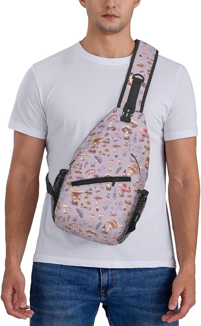 SUPLUCHOM Sling Bag Mushrooms Vintage Botanical Hiking Daypack Crossbody - Image 7