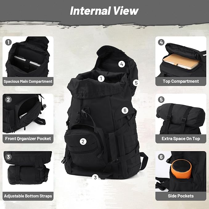 50L Tactical Backpack for Men and Women, Water-Resistant Molle Rucksack - Image 6