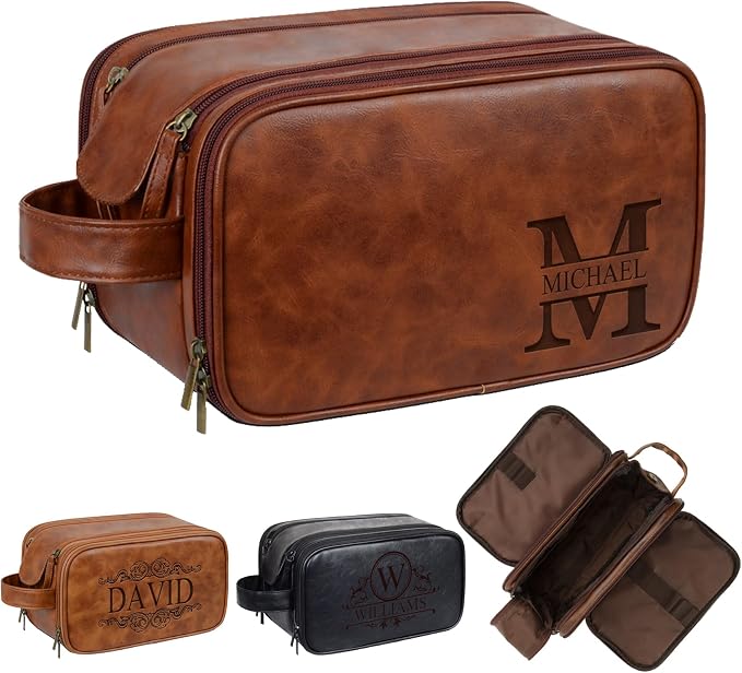 Personalized Leather Toiletry Bag by Relosy