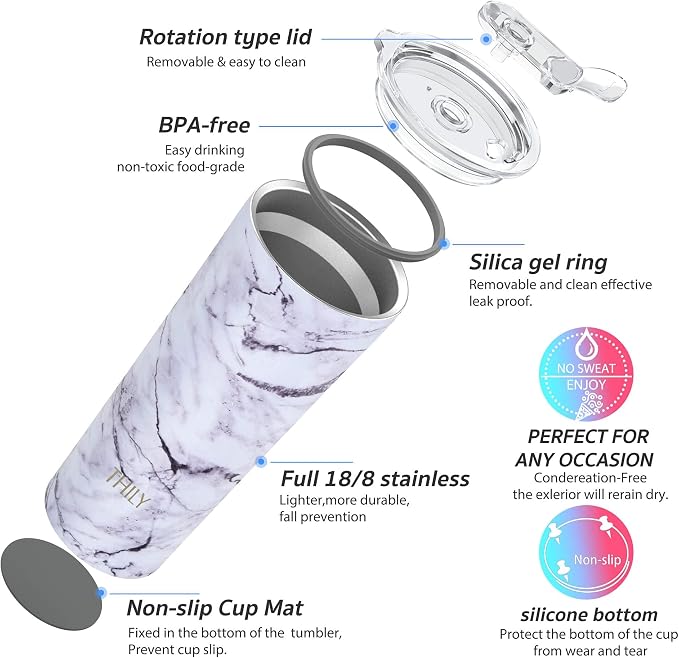 THILY Stainless Steel Vacuum Insulated Tumbler Travel Mug 26 oz Coffee Cup - Image 4