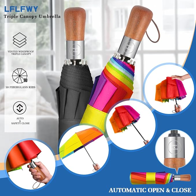 3T Wind Armor Travel Umbrella Compact Easy Auto Open Close Folding Umbrellas - Image 6