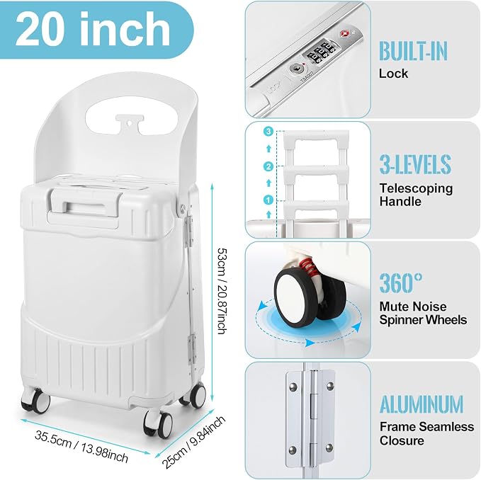 Carry on Luggage with Seat for Kids Expandable Ride on Suitcase with Spinner - Image 3