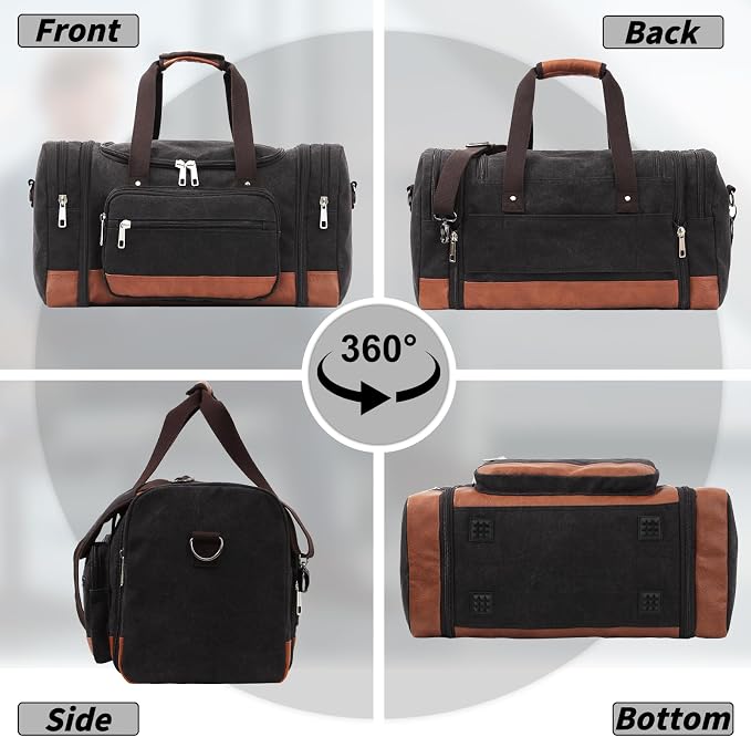 Men'S Duffle Bag For Travel, Expandable Canvas Duffel Bags Overnight Weekend - Image 7
