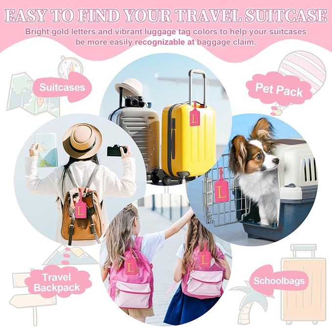 Personalized Initial Luggage Tag, Rose Red Leather, Cute Luggage Tags - Image 5