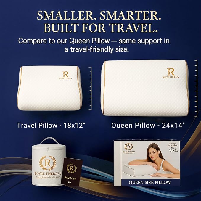 Royal Therapy Travel Memory Foam Pillow, Neck Pillow Bamboo Adjustable Side - Image 2