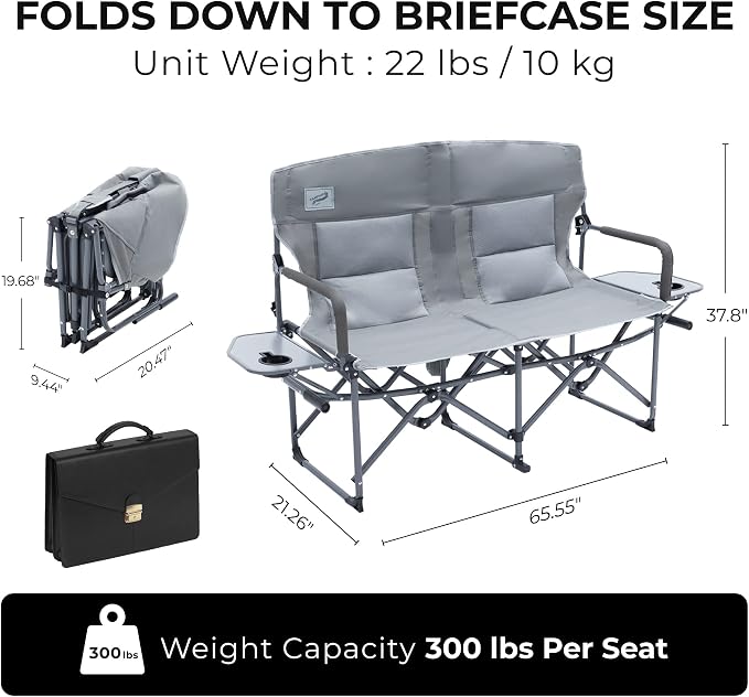 Oversized Double Portable Folding Director’s Loveseat Chair - Image 3