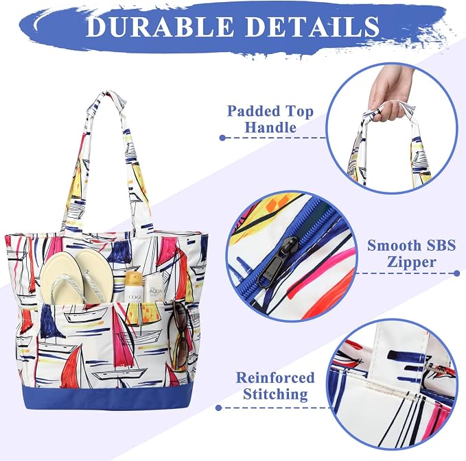 VASCHY Beach Bag for Women, Large Waterproof Sandproof Fold-able Packable Pool - Image 4