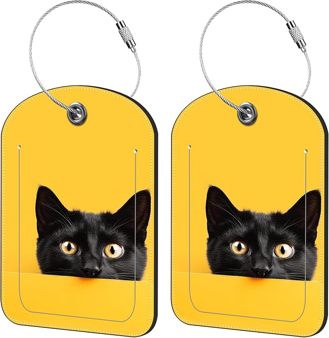 2 Pack Cute Luggage Tag for Suitcases Cute Black Cat Leather Luggage Tags by iapodiad