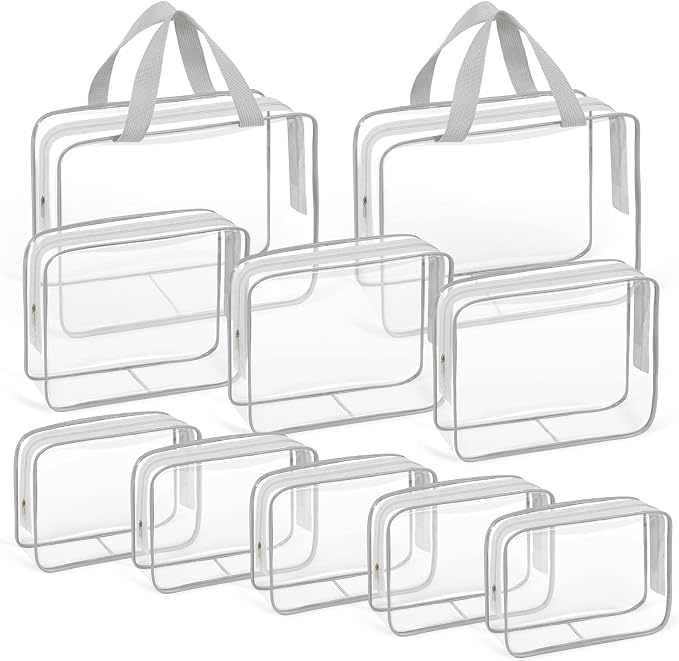 TISRATOK 10 PCS Clear Travel Makeup Toiletry Bag, Plastic PVC Cosmetic TSA by TISRATOK