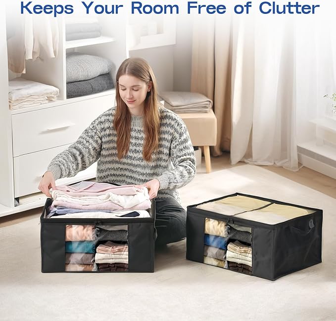 Clothes Storage Bags, Foldable Thick Fabric Blanket Storage Bags, Large Clear - Image 4