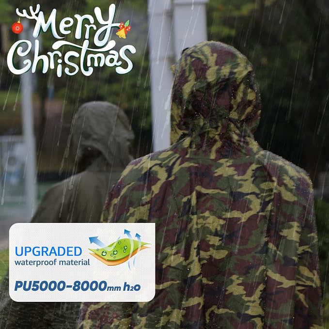 ANYOO Hooded Rain Poncho for Adults Waterproof Lightweight Rain Coat for Men - Image 3