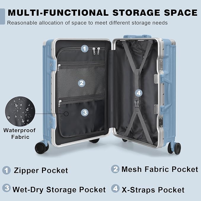 AnyZip Carry On Luggage PC+ABS Aluminum Frame Zipperless Luggage Hard Shell - Image 2