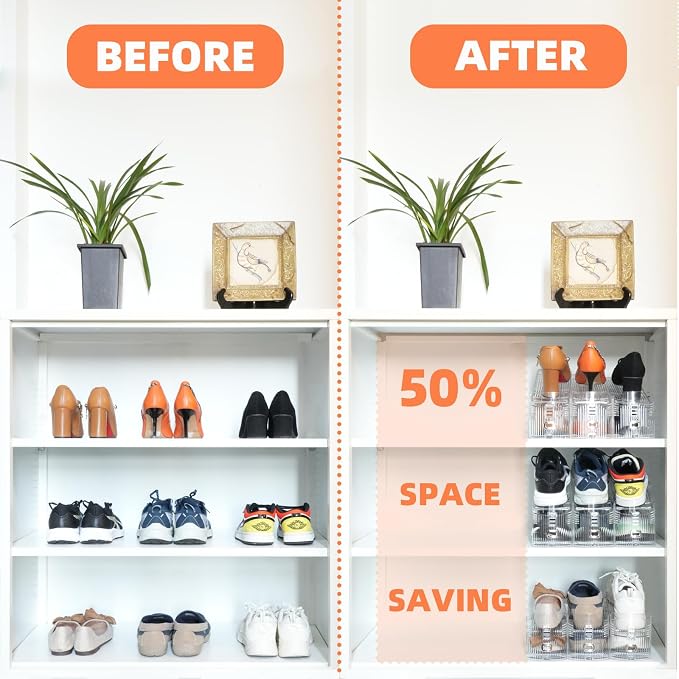 Shoe Slots Organizer, 50% Space-Saving Storage Rack Holder, Transparent - Image 4