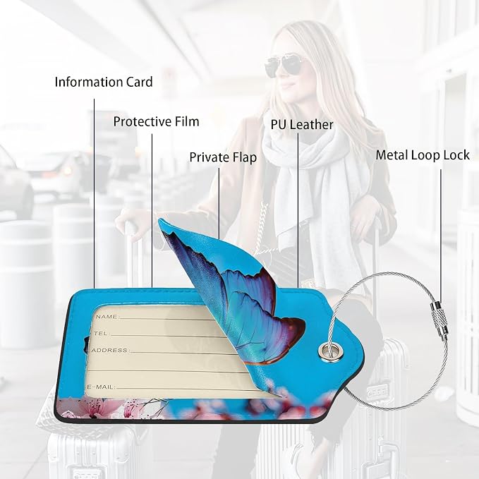 2 Pack Luggage Tags for suitcases Blue Funny Cute Butterfly Luggage Tag - Image 3
