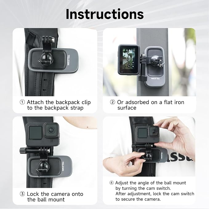TELESIN Magnetic Mount, 360° Rotating Backpack Clip - Image 6