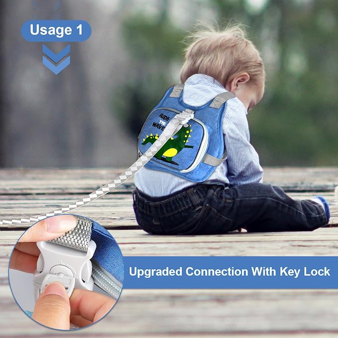 Toddler Harness Leash+ Anti Lost Wrist Link, Accmor Cute Dinosaur Kids Harness - Image 4