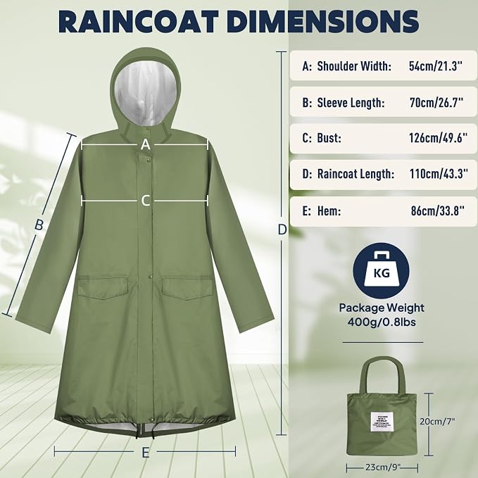 ANYOO Waterproof Rain Poncho Lightweight Reusable Hiking Hooded Coat Jacket - Image 2