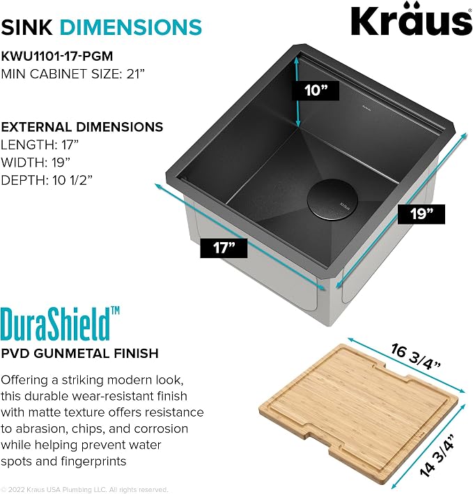 KRAUS Kore Workstation 17-inch Undermount 16 Gauge Black Stainless Kitchen Sink - Image 5