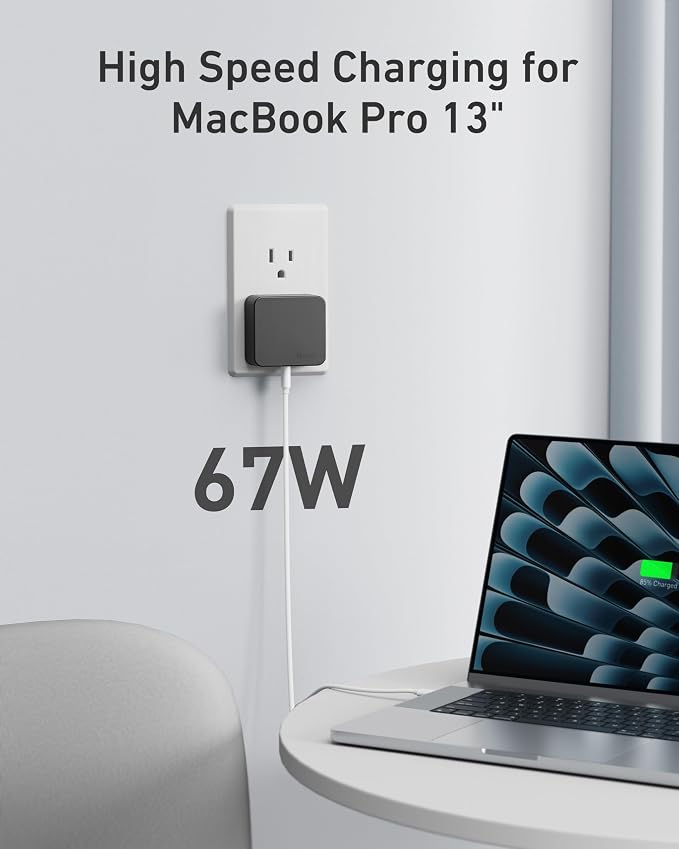 Nekmit 67W Flat USB C Charger Block, 3-Port GaN Fast Wall Charger, USB C Wall - Image 2
