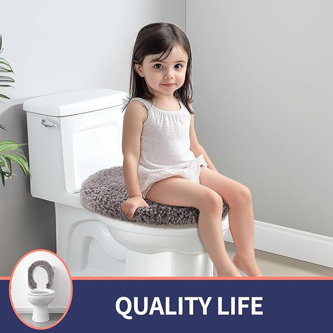 Microfiber Elongated Toilet Seat Cover 19.5"x 15" Machine Washable Solid Toilet - Image 5