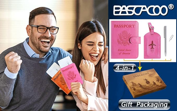 Passport Holder With Luggage Tag Cover Wallet RFID Blocking Leather Case Travel - Image 6