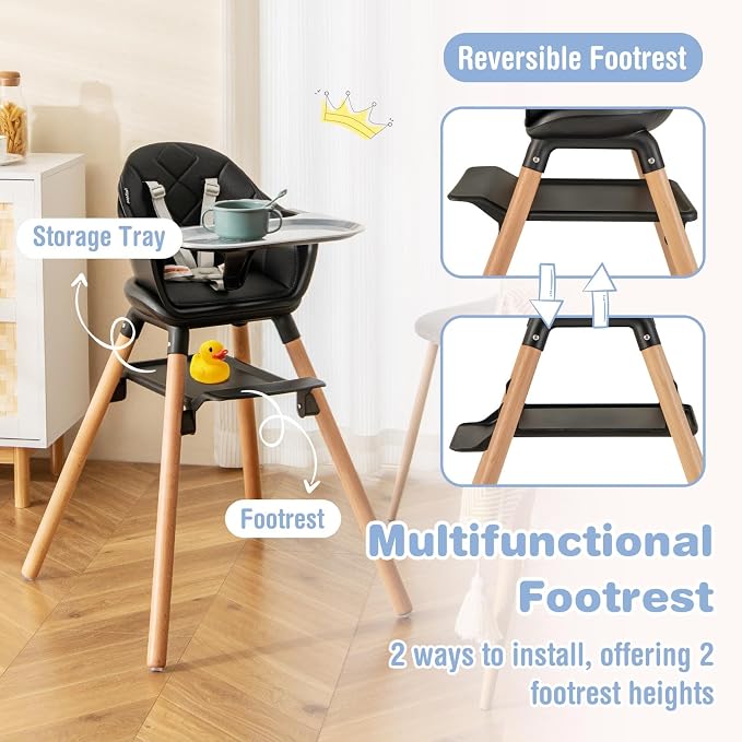 BABY JOY Baby High Chair, 6 in 1 Convertible Wooden High Chair - Image 4