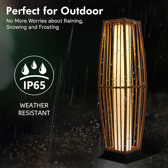 Grand patio Outdoor Floor Lamp Solar Powered Lantern Waterproof Wicker Boho - Image 4