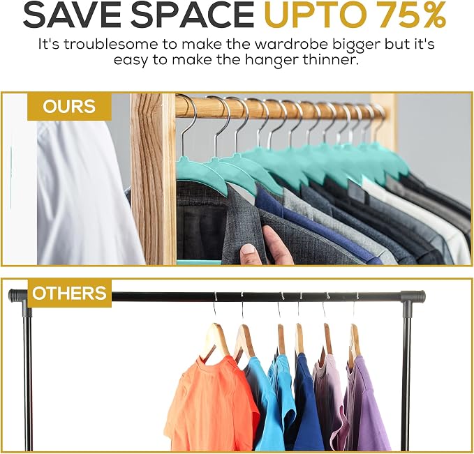 50 Pack New Premium Quality Velvet Hangers Ultra Thin Non Slip Adult Felt Space - Image 6