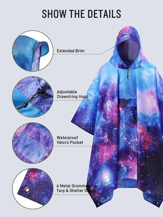 SaphiRose Extra Thick Hooded Rain Poncho Double Layer Waterproof Raincoat Jacket - Image 4