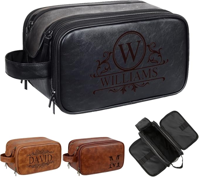 Personalized Leather Toiletry Bag by Relosy