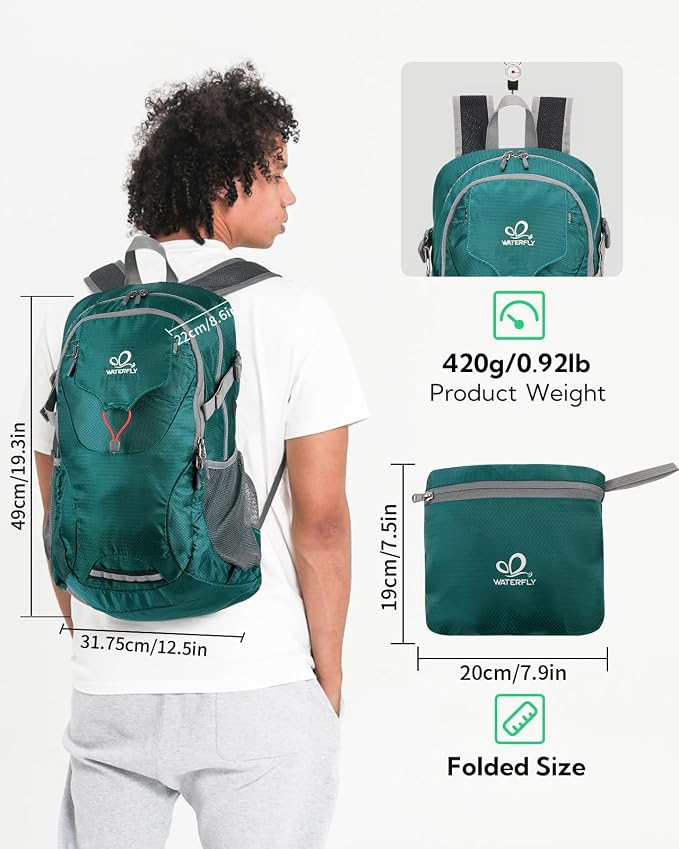 WATERFLY Lightweight Packable Hiking Backpack: 30L Foldable Travel Daypack - Image 2