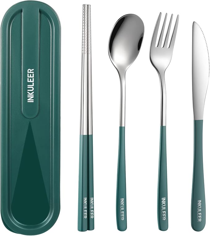 Travel cutlery set, 18/8 stainless steel cutlery, Reusable utensils set by inkuleer