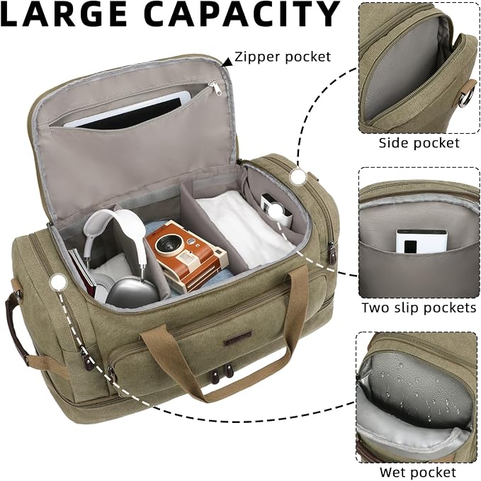 ZOMFELT Duffle Bag for travel, 40L Canvas Travel Duffel Bags for Men Women - Image 2