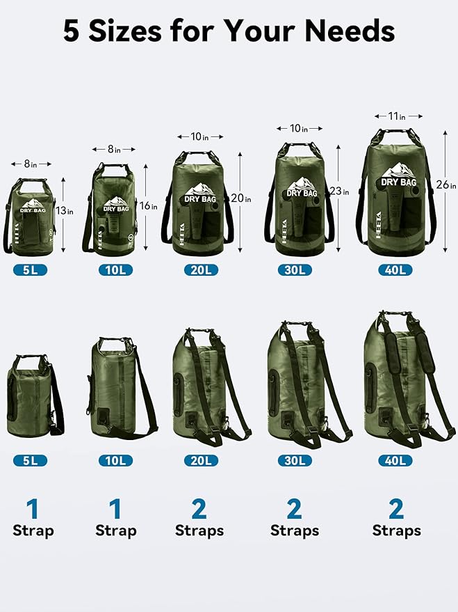 HEETA Dry Bag Waterproof for Women Men, 5L/10L/20L/30L/40L Roll Top Lightweight - Image 2