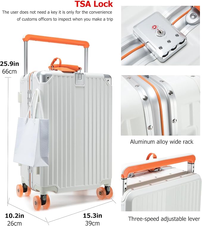 feilario 24" Aluminum Frame Wide Handle Hard Shell Carry On Suitcase - Image 4