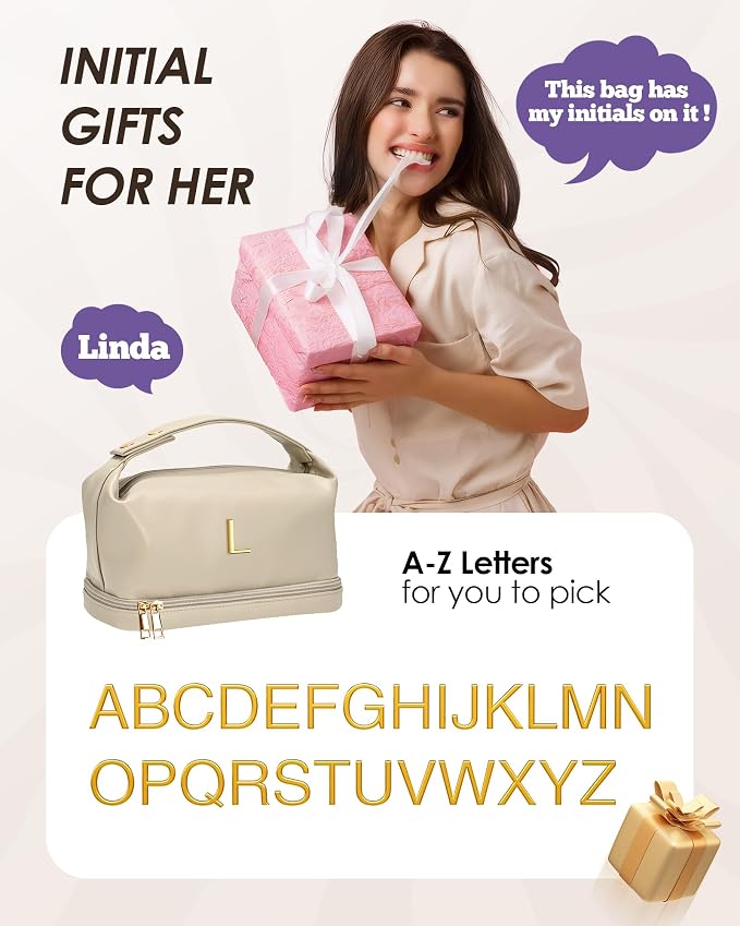 Bridal Gifts, Travel Makeup Bag, Personalized Double Layer Cosmetic Toiletry - Image 2