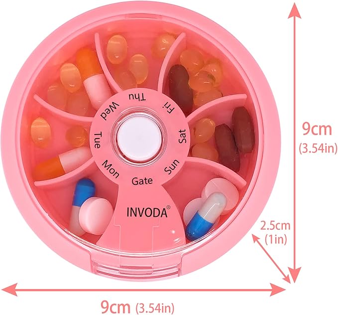INVODA Weekly Pill Organizer 7 Compartment Rotating Pill Box - Image 4
