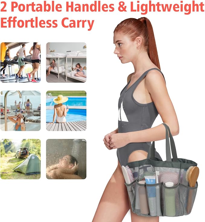 F-color Mesh Shower Caddy Portable, Upgrade Deeper 7 Pockets Shower Bag Basket - Image 5